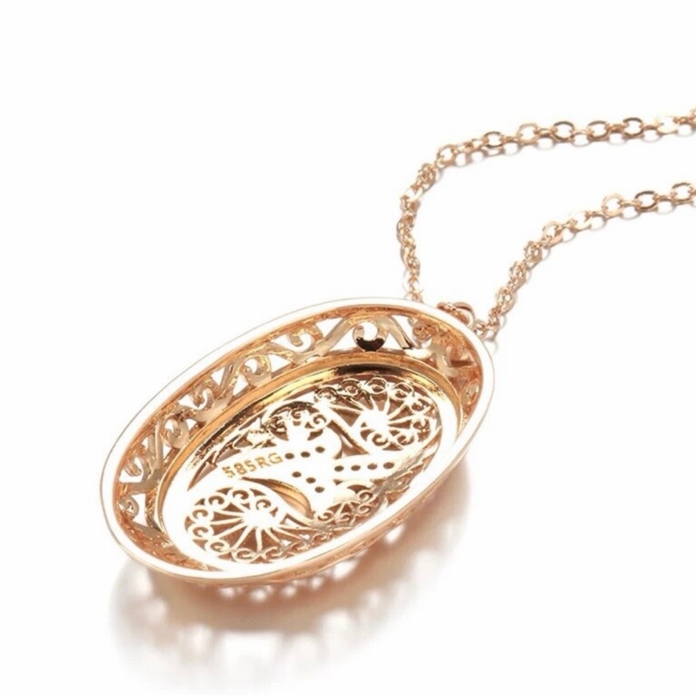 585 Stamped Rose Gold Plated Sterling Silver Vintage Style Oval Zircon Necklace - Picture 7 of 9